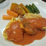 キッチン ブルー グローブ - 豚ヒレ肉ピカタのアップ