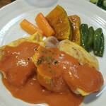 キッチン ブルー グローブ - 反対側から、今日もソースがたっぷり！