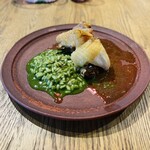 ラ・カーサ・ディ・テツオ オオタ - 軍鶏胸肉とうさぎロースト
モロヘイヤ、グリーンピース、ほうれん草リゾット