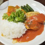 キッチン ブルー グローブ - ご飯、内緒で持参したパクチーを乗せます