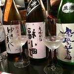 MiwaMiya - 日本酒：右から、鳳凰美田、裏福小町、ゆきの美人）