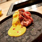 Low-temperature cooked Wagyu beef yukhoe and egg yolk sauce