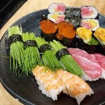 喜多郎寿し - お好み寿司(トロ、芽ネギ、エビ、イクラ、雲丹、とろたく細巻き)
