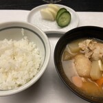 KAMEYA HOTEL - 庄内産雪若丸、庄内風芋煮汁、香の物