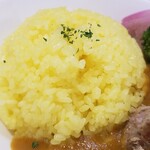 キッチン ブルー グローブ - サフランライスのアップ