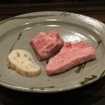 Umedaohatsutenjinotonanokoubeyakiniku - 塩焼き ゲタカルビ、三日月ロース、蓮根