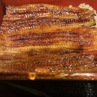 うなぎ 目白ぞろ芽 - 鰻重上４６００円、肝吸変更＋２００円。ピカピカに艶のある仕上がりです。皮目はしっかり火が入り、蒸しもしっかりタイプです。