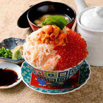 Sea urchin crab salmon roe trio bowl