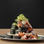 Mega portion of Seafood spilled Sushi