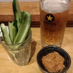 心にしみる浜の味 岩男 - 先付のキュウリ　味噌が絶品