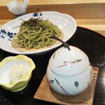 寿し芳 - 青のり蕎麦、茶碗蒸し。
