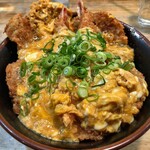 豊家 - ふわとろ玉子カツ丼 ドカ盛(カツ2枚・エビフライ2本・玉子4個・ごはん450g→200g)