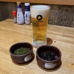 Pukupuku - 生ビール、お通し
