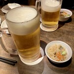 茜鶏 もへじ - 生ビールとお通し