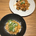 Cucina PASTANGELA - ナスとモッツァレラのトマトパスタ(大盛)
            サーモンとアボカドのトマトクリームパスタ