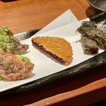 Okinawa Sakaba Haisai - グルクンの唐揚げ、紅芋コロッケ、もずくの天ぷら