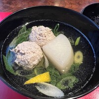 賛否両論 - 鴨つくねと源助大根、九条葱に柚子