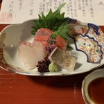 葉山 日影茶屋 - 鮮魚盛り合せ(金目、ヒラメ、太刀魚)