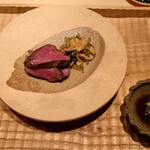 伯雲 - 蝦夷鹿の藁焼き 山葵醬油で