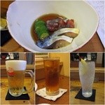 蒔田寿司 - お通し/生ビール￥550/ウーロンハイ￥400/レモンサワー￥400