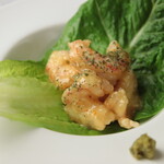 Fried plump shrimp with mayonnaise