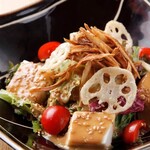 Kyoto tofu Fujino burdock, lotus root, tofu golden sesame salad