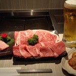 薩摩焼肉　黒桜 - 『厳選黒桜ロース』 (1580円),『上カルビ』(1480円),『ホソ(小腸)』(550円),『生ビール(中)』(450円)～♪(^o^)丿