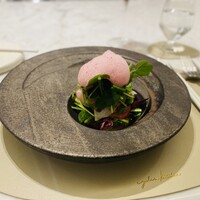 Maison DIA Mizuguchi - 北海道産天然ブリのマリネ、蓮根、ルッコラ、トレビス、クレソン
                      スダチと梅とエッセンスソース