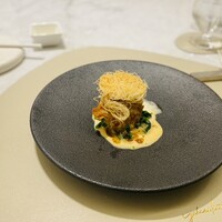 Maison DIA Mizuguchi - 北海道産鱈の白子のムニエル ゴルゴンゾーラソース
                    愛知県産菜の花 アンチョビガーリックソテー