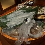 寅八商店 - 生イカのお刺身　ゲソ天ぷら