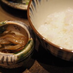 割烹さいお - 釜炊きコシヒカリ＆烏賊醤油漬け