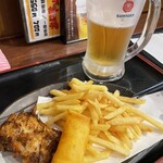 湯快爽快 - ビールセットの揚げ物は揚げたてがきます