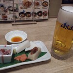 Kazokutei - そば前仕上げそばセット980円の一品4種と生ビール