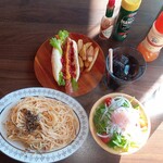 古知堂cafe 千の春 - たらこパスタセット　福生ドック