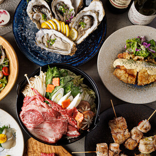牡蛎、尾崎牛、蔬菜串燒等♪無限暢飲套餐3,600日圓～