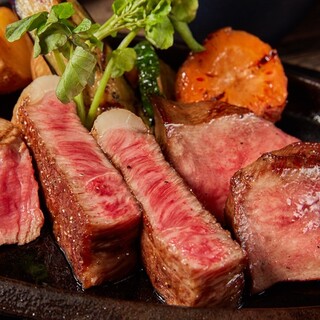 Steak slowly grilled over wood fire