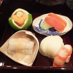 壽山 - 2013/11　穴子煮こごり　芽芋　車海老　からすみ