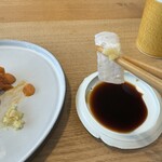 八ヶ岳 えさき - 青森のヒラメのえんがわ、生姜をつけて