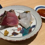 おすしと和食 はた中 - 藁焼きカツオ＆七尾港で仕留めた2日目ヒラメ＆センナ(ワサビの茎)漬け