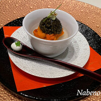 ナベノ-イズム - 両国江戸蕎麦ほそ川の蕎麦粉をソースエミュルッショネの技法で仕上げたてたそばがき
