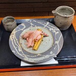 そば くら富 - 自家製山牛蒡味噌漬け　本鰹枯れ節削り立て