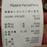 Pizzeria Pancia Piena - 本日のお会計♥