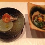 Mo gura - コースの始まり 大根の治部煮風 柚子胡椒添え&海鼠酢