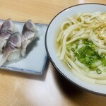 福助 - 鯖寿司4/5(１つ食べた)＋うどん