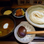 うどん日和 - 温玉カレーつけ麺（ラリー達成者サービスのカキフライ）