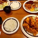 グリル＆コーヒー はせがわ - 左上Aランチ+エビフライ 右上ハンバーグ&コロッケ