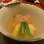 和やまむら - 炊き合わせ 穴子と湯葉とヤングコーンと金針菜の煮物