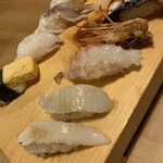 Sushi Izakaya Yataizushi - たまご、タコ、げそ、えんがわ、炙りえんがわ、赤エビ、うなぎ