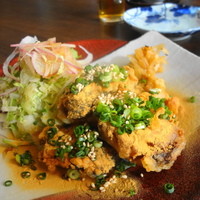 ゆうがた - ワラサの竜田揚げ　粉末醤油がのってます