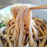 Jigona Udon Wadachisou - 温かい揚げもちぶっかけの大盛りの麺リフト